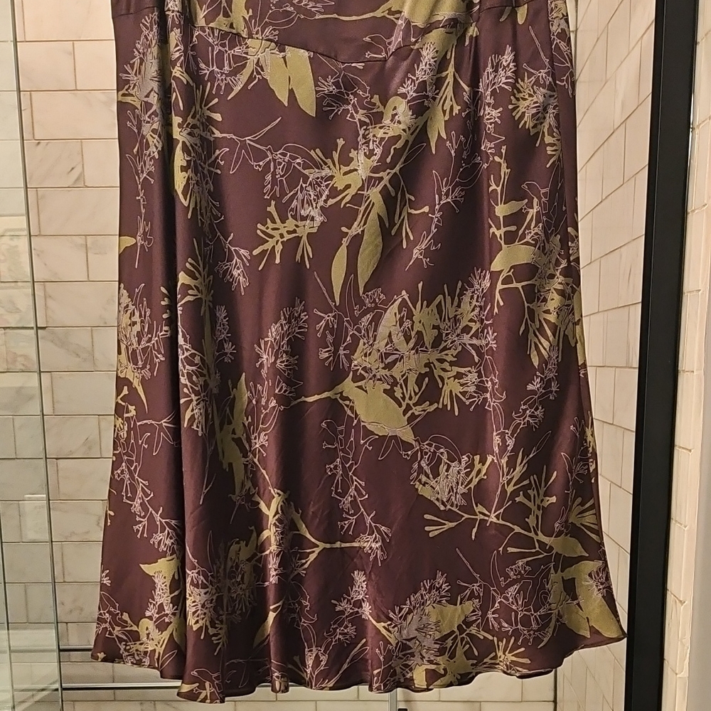 Calvin Klein Purple and Green Midi A-Line Skirt